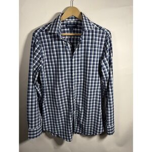 Mizzen+Main Leeward‎ Trim Fit Gingham Check Dress Shirt Mens Size S Blue White